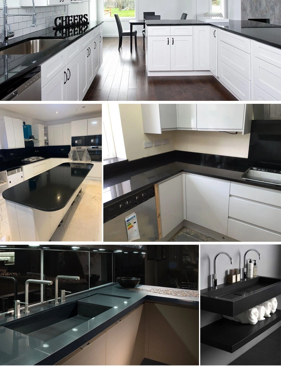 Black Quartz Kitchen and Bathroom Countertops