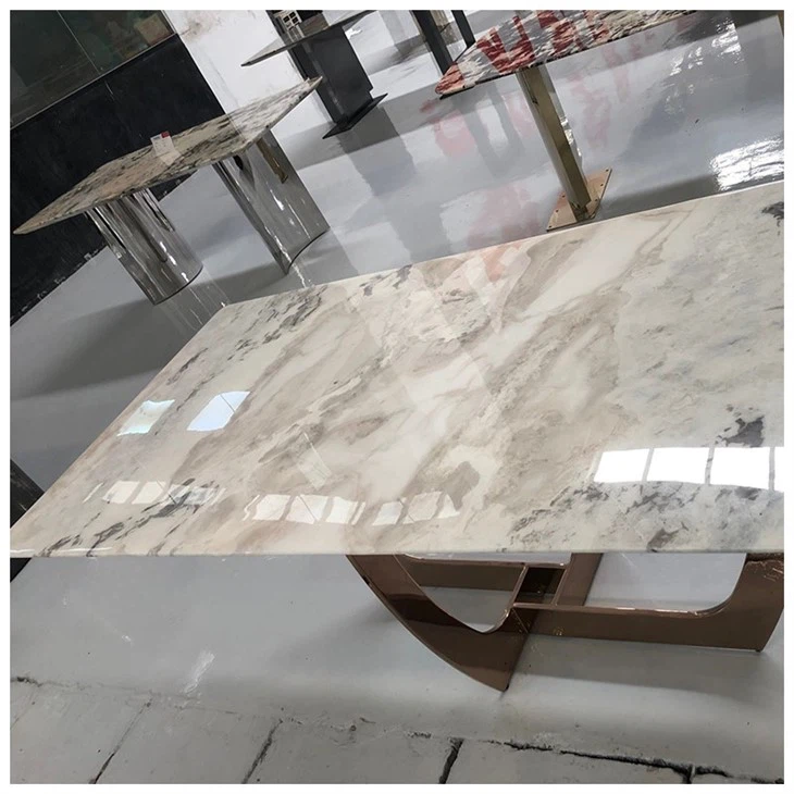Dover White Marble Golden Glossy Gunmetal Dining Table