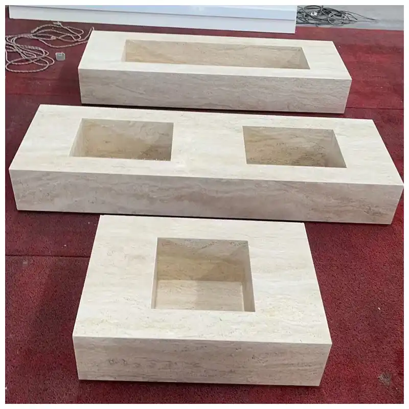 Ivory White Travertine Integrated Sinks