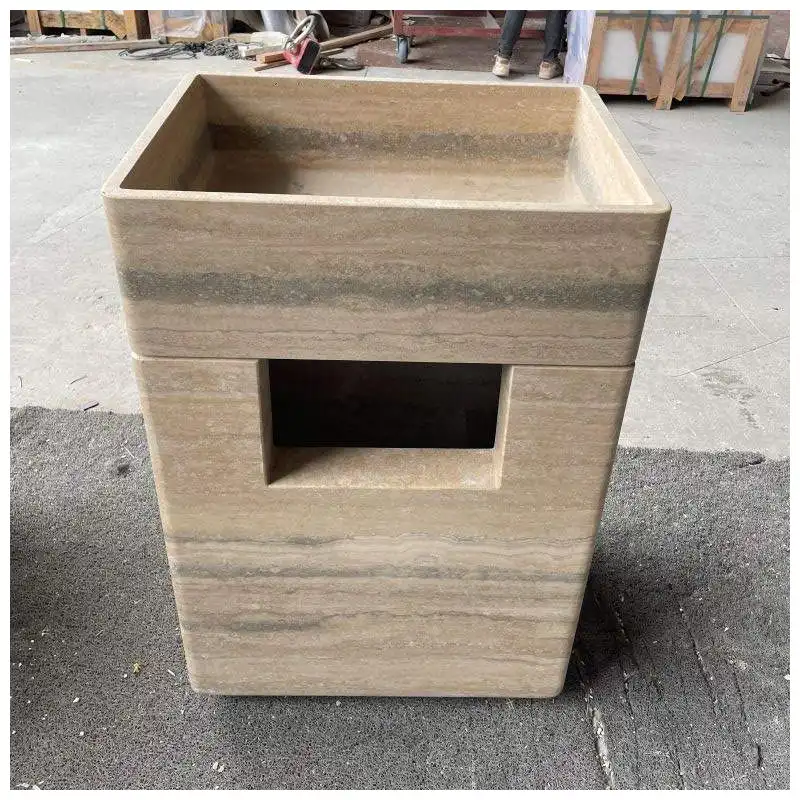 Roman Silver Travertine Pedestal Basins