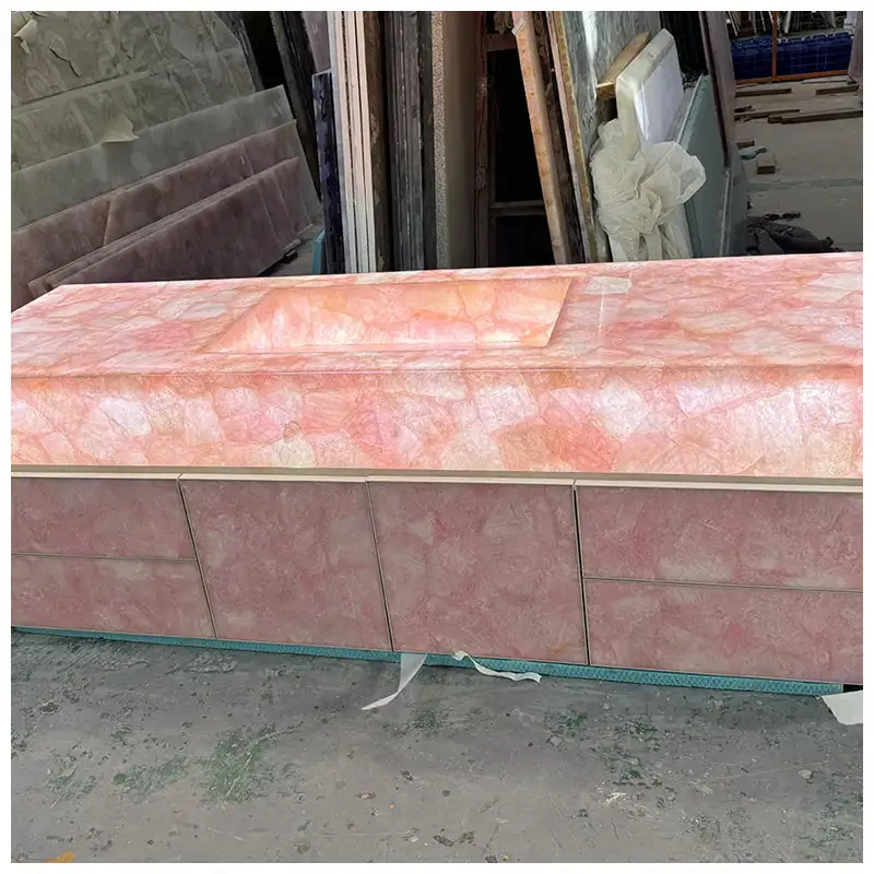 Semi-Precious Pink Rose Quartz Integrated Vanity Tops