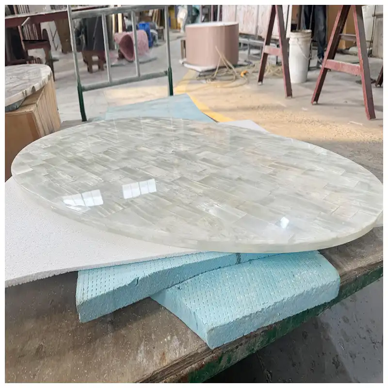 White Selenite Quartz Oval Table Tops White Selenite Quartz Oval Table Tops